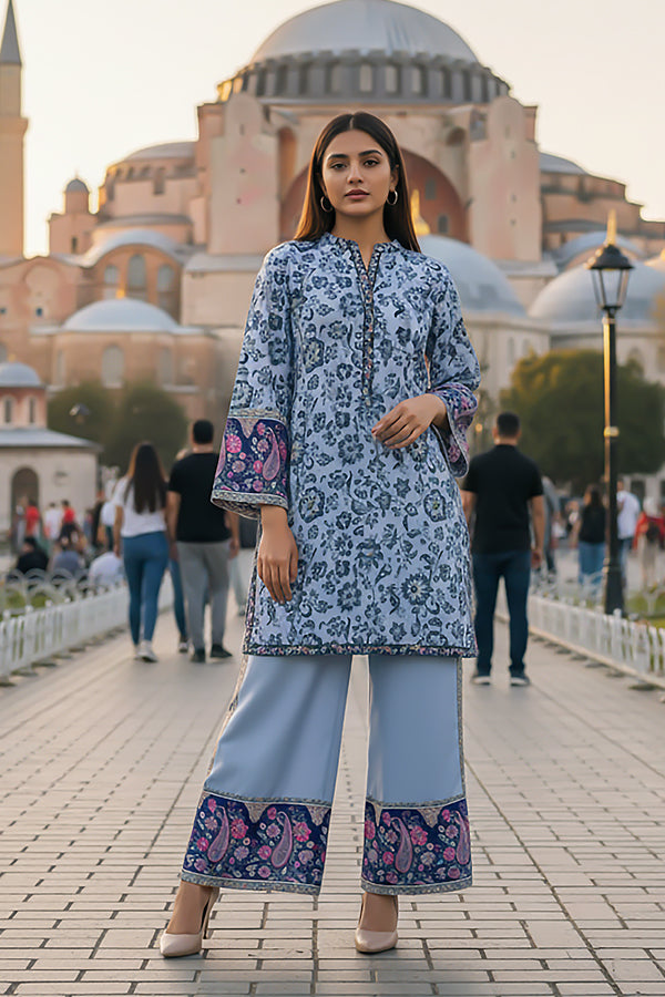 2 Piece - Printed Silk Co-ord Set - BD - 06