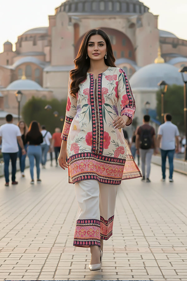 2 Piece - Printed Silk Co-ord Set - BD - 05