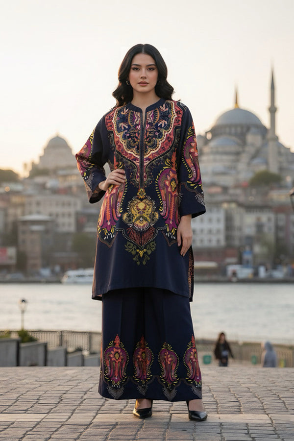 2 Piece - Printed Silk Co-ord Set - BD - 11