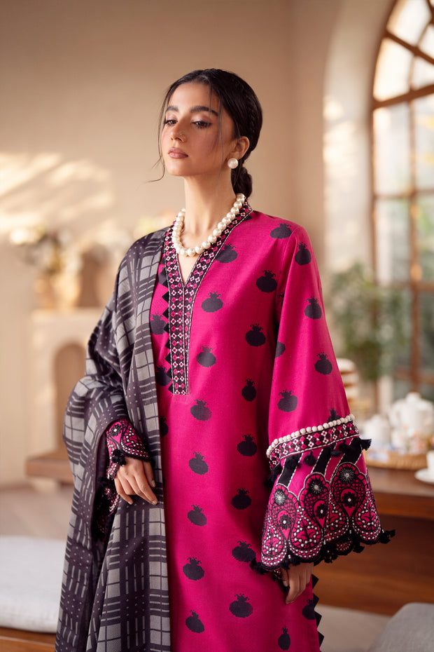 3 Piece - Printed & Embroidered Khaddar Suit - AU-06