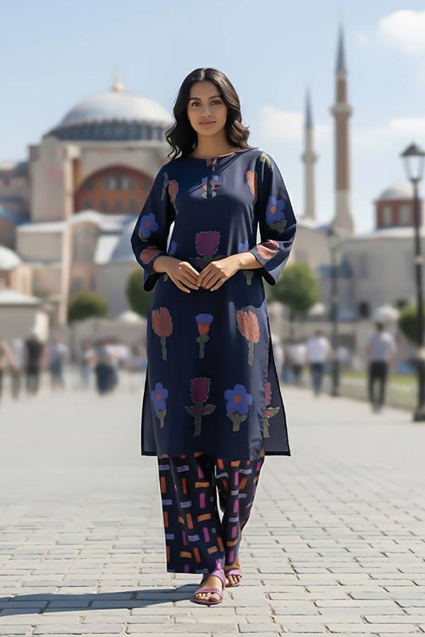 2 Piece - Printed Silk Co-ord Set - BD - 07