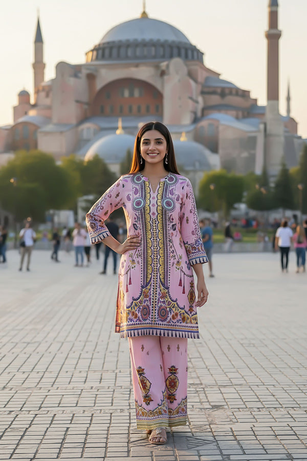 2 Piece - Printed Silk Co-ord Set - BD - 12